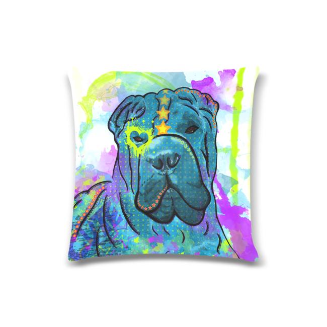 Sofakissen-Bezug Itchy - Popart Hundeporträt, 50x50 cm, Baumwolle & Polyester, beidseitig bedruckt, waschbar, Shar Pei