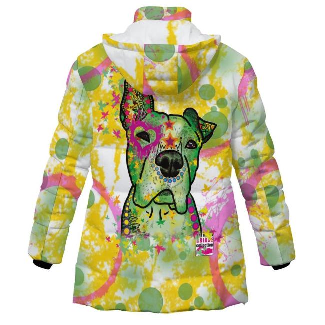 Warme Winterjacke mit Hundemotiv Tyson – Popart Hundemotiv, 96% Polyester, 4% Spandex Unisex, bunt, Größe S-6XL, Mischling, Mix, AmStaff, Staff, Stafordshire, Pitbull, Pit, XXL Bully
