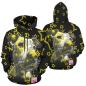 Preview: Vollflächig bedruckter Hoodie Kaputzepulli mit einem Staff Pitbull Hundekopf in schwarz gelb