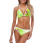 Preview: Bikini in einem hellgrün und einem gemalten Staff auf der rechten Brust. Der Bikini ist im Triangel-Stil geschnitten und mit einem weißen Bündchen abgesetzt