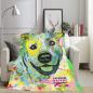 Preview: Decke Kiki -  Fleecedecke, kuschlig, weich, bunt, Motive in Digitaler Popart, 152cm x 203cm, bunt, Staff, Amstaff, Staffordshire, Soka, Listenhund, Bollerkopf, Mix