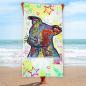 Preview: Strandtuch, Badetuch, Saunatuch mit buntem Hundemotiv in digitaler Popart mit Hunde Motiv Motte3