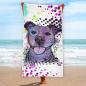 Preview: Strandtuch, Badetuch, Saunatuch mit buntem Hundemotiv in digitaler Popart mit Hunde Motiv Mäusi