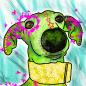 Preview: Bild von einem Windhund Namens Sienna. Der Hund ist gelblich gehalten und der Hintergrund bläulich. Das Bild ist im Popart Style gemalt.