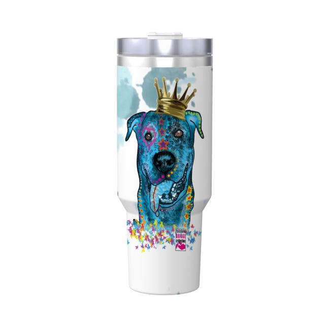 Preview: Tumbler mit Hundemotiv Alec - Edelstahl, Becher, 1L, mit Strohhalm, bunt, Motive in Digitaler Popart, Mischling, Mix, Deutscher Schäferhund