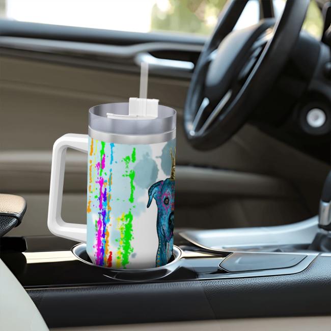 Preview: Tumbler mit Hundemotiv Alec - Edelstahl, Becher, 1L, mit Strohhalm, bunt, Motive in Digitaler Popart, Mischling, Mix, Deutscher Schäferhund