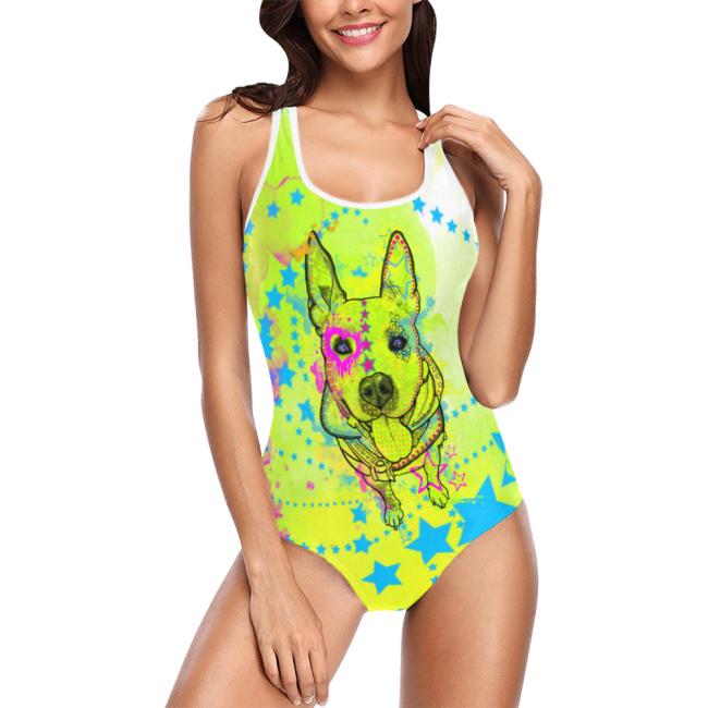 Badeanzug Hundemotiv Amy3 -  85% Polyester, 15% Spandex, Wasserecht, mit Innenfutter, bunt, AmStaff, Staff, Staffordshire, SOKA, Listenhund,Größe XS-5XL, Bademode