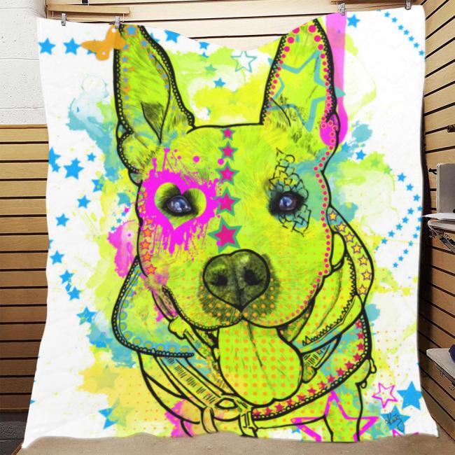 Strandtuch, Badetuch, Saunatuch mit buntem Hundemotiv in digitaler Popart mit Hunde Motiv Amy3