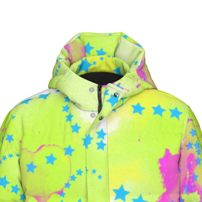 Warme Wintermantel mit Hundemotiv Dio – Popart Hundemotiv, 90% Daunen, 10% Federn, bunt, stylisch, AmStaff, Staff, Staffordshire, Pitbull, Pit, Soka, Größe XS- 4XL