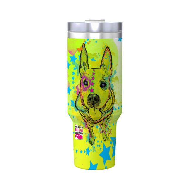 Preview: Tumbler mit Hundemotiv Amy3 - Edelstahl, Becher, 1L, mit Strohhalm, bunt, Motive in Digitaler Popart, AmStaff, Staffordshire, SOKA, Listenhund