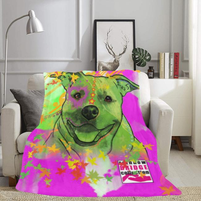 Preview: Decke Angel -  Fleecedecke, kuschlig, weich, bunt, Motive in Digitaler Popart, 152cm x 203cm, bunt, Staff, Amstaff, Staffordshire, Soka, Listenhund, Bollerkopf, Mix