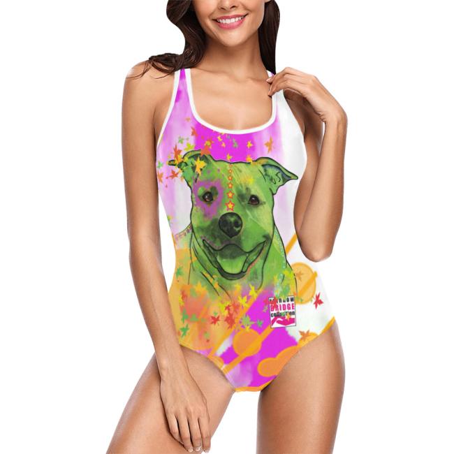 Badeanzug Hundemotiv Angel -  85% Polyester, 15% Spandex, Wasserecht, mit Innenfutter, bunt, AmStaff, Staff, Staffordshire, SOKA, Listenhund,Größe XS-5XL, Bademode