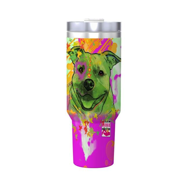 Preview: Tumbler mit Hundemotiv Angel - Edelstahl, Becher, 1L, mit Strohhalm, bunt, Motive in Digitaler Popart, AmStaff, Staffordshire, SOKA, Listenhund