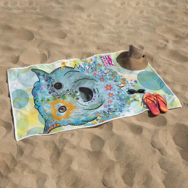 Preview: Badehandtuch Anton – Popart-Hundemotiv, 75x165 cm, 100 % Polyester, weich & schnelltrocknend