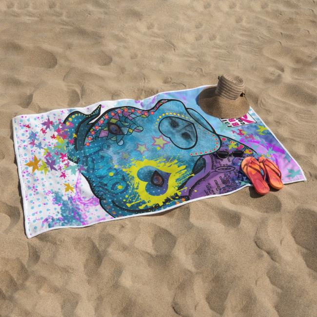 Preview: Badehandtuch Boogie – Popart-Hundemotiv, 75x165 cm, 100 % Polyester, weich & schnelltrocknend