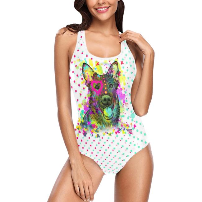 Badeanzug Hundemotiv Bootsmann - 85% Polyester, 15% Spandex, Wasserecht, mit Innenfutter,  bunt, Größe XS-5XL, BademodeDeutscher Schäferhund, German Shepherd, Mix