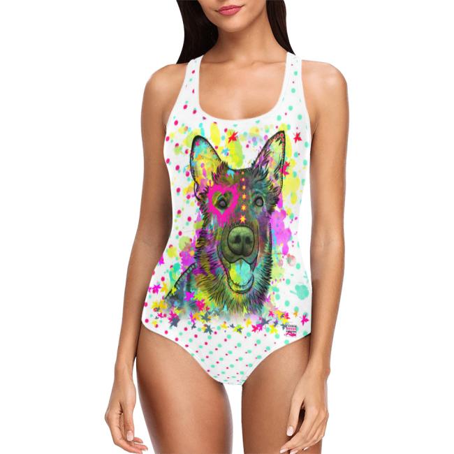 Preview: Badeanzug mit Lieblingsmotiv von RBC - 85% Polyester, 15% Spandex, Wasserecht, mit Innenfutter, bunt