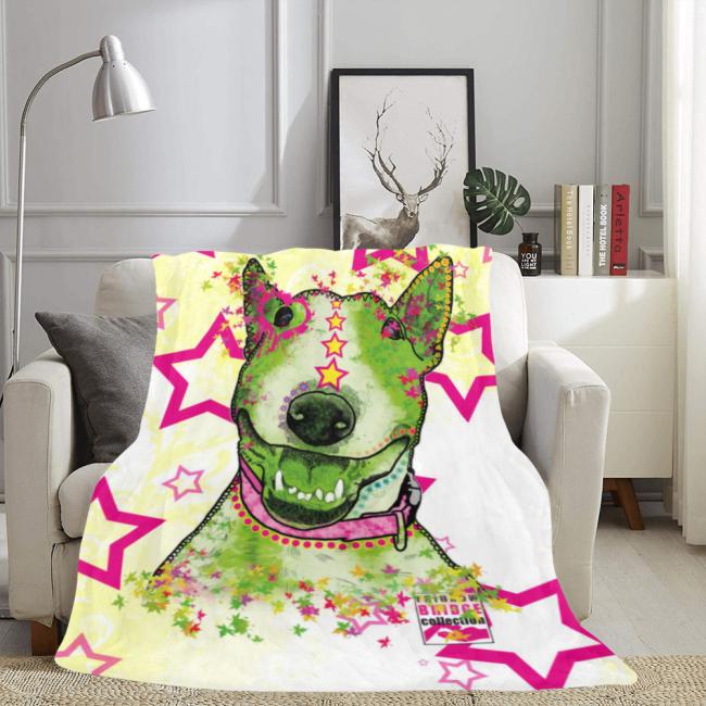 Preview: Decke Bärbel -  Fleecedecke, kuschlig, weich, bunt, Motive in Digitaler Popart, 152cm x 203cm, bunt, Mini,Bullterrier, Bulli