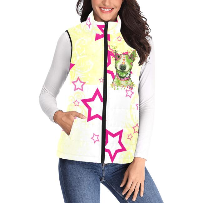 Preview: Weste mit Hundemotiv Bärbel - 100 % Polyester, Wattiertes Futter, Ärmellos, bunt, Hundemotiv, Mini, Bullterrier, Bulli, Listenhund, SOKA