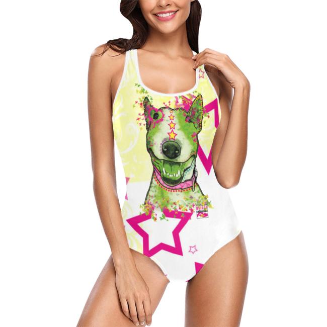 Badeanzug Hundemotiv Bärbel - 85% Polyester, 15% Spandex, Wasserecht, mit Innenfutter, bunt, Bullterrier, Mini, Bulli, Größe XS-5XL, Bademode