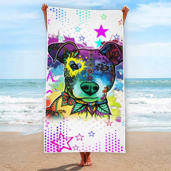 Preview: Badehandtuch Chiquito – Popart-Hundemotiv, 75x165 cm, 100 % Polyester, weich & schnelltrocknend