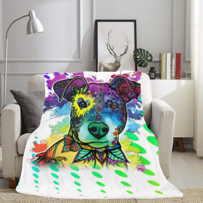 Preview: Decke Chiquito -  Fleecedecke, kuschlig, weich, bunt, Motive in Digitaler Popart, 152cm x 203cm, bunt, Ratonero Bodeguero Andaluz