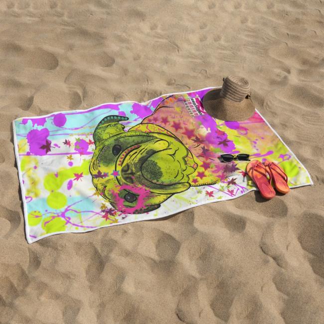 Preview: Badehandtuch Cindy – Popart-Hundemotiv, 75x165 cm, 100 % Polyester, weich & schnelltrocknend