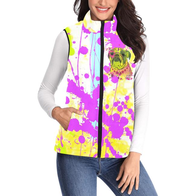 Preview: Weste mit Hundemotiv Cindy - 100 % Polyester, Wattiertes Futter, Ärmellos, bunt, Hundemotiv, Englische Bulldogge, Bully