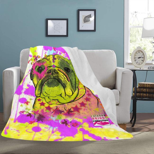 Preview: Decke Cindy -  Fleecedecke, kuschlig, weich, bunt, Motive in Digitaler Popart, 152cm x 203cm, bunt, englische Bulldogge, english Bulldog, Bully