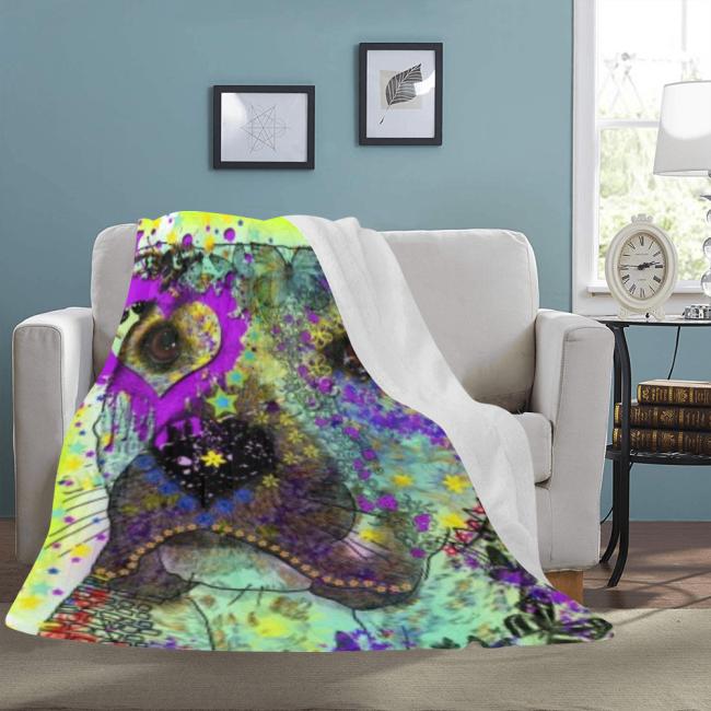 Preview: Decke Dio -  Fleecedecke, kuschlig, weich, bunt, Motive in Digitaler Popart, 152cm x 203cm, bunt, Staff, Amstaff, Staffordshire, Soka, Listenhund, Bollerkopf, Mix