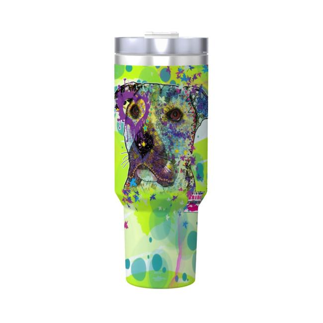 Preview: Tumbler mit Hundemotiv Dio - Edelstahl, Becher, 1L, mit Strohhalm, bunt, Motive in Digitaler Popart, AmStaff, Staffordshire, SOKA, Listenhund