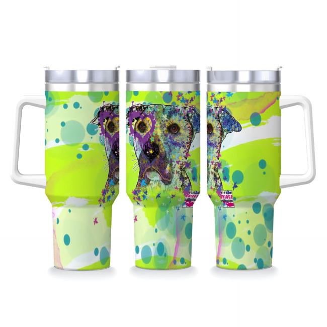 Tumbler mit Hundemotiv Dio - Edelstahl, Becher, 1L, mit Strohhalm, bunt, Motive in Digitaler Popart, AmStaff, Staffordshire, SOKA, Listenhund
