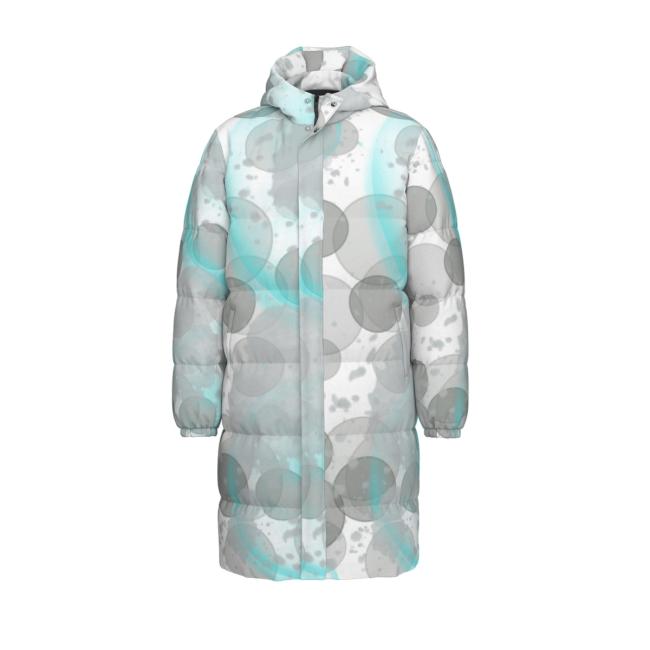 Preview: Warme Wintermantel mit Hundemotiv Elli – Popart Hundemotiv, 90% Daunen, 10% Federn, bunt, stylisch, Französische Bulldogge, Frenchi, Bulldog