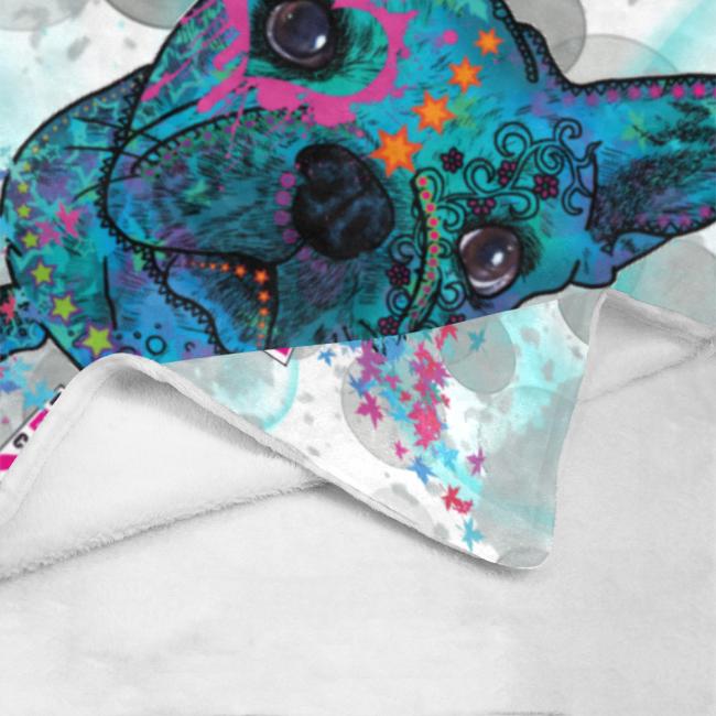 Preview: Decke Elli -  Fleecedecke, kuschlig, weich, bunt, Motive in Digitaler Popart, Französische Bulldogge, French Bulldog, Frenchi, 152cm x 203cm, bunt