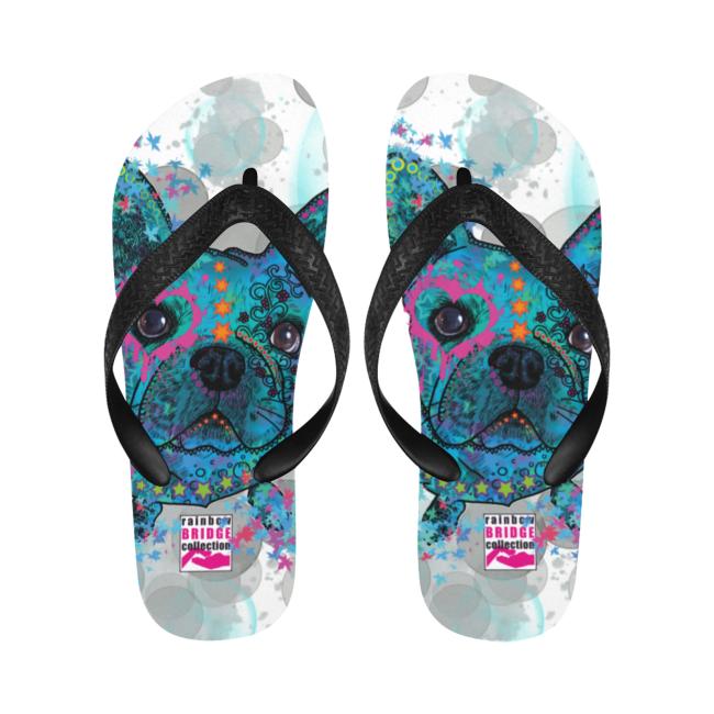 Flip Flops Hundemotiv Elli - Strandsandalen, Sandalen, bunt, Grösse 38-45, Unisex, Mischling, Mix, Französische Bulldogge, Bully, Frenchi