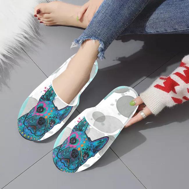 Preview: Hauspuschen Hundemotiv Elli - Hausschuhe, Pantoffeln, Unisex, Grösse 35-43, bunt, Mischling, Mix, Französische Bulldogge, Bully, Frenchi