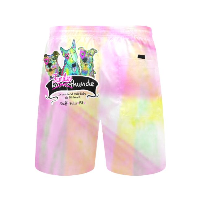 Badehose mit Hundemotiv Familienhunde - Badehose, Shorts, Strand, bunt, Swimwear, Bademode, Staffordshire, AmStaff, Staff, Pitbull, Pit, Bullterrier, Bulli, XXL Bully, SOKA, Listenhund