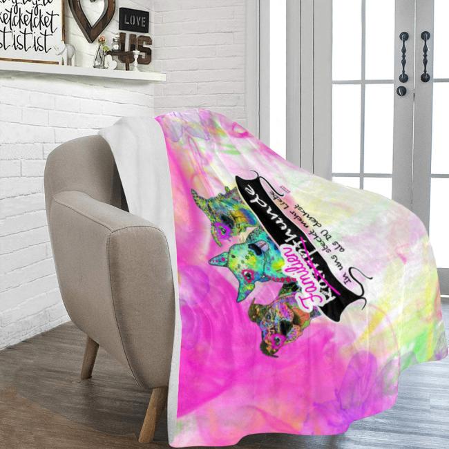 Preview: Decke Familienhunde -  Fleecedecke, kuschlig, weich, bunt, Motive in Digitaler Popart, 152cm x 203cm, bunt, Staff, Amstaff, Staffordshire, Soka, Listenhund, Bollerkopf, Mix , Pitbull, Pit, Bullterrier, Bulli