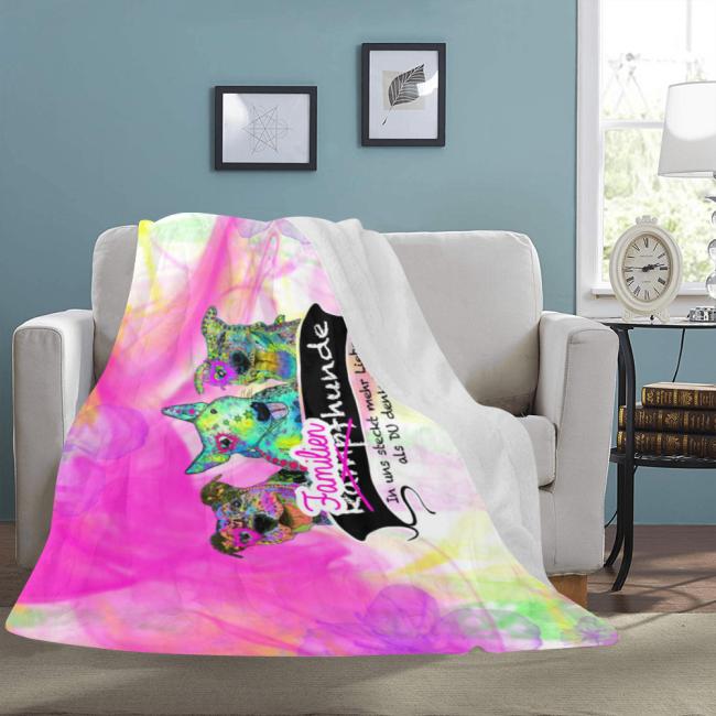 Preview: Decke Familienhunde -  Fleecedecke, kuschlig, weich, bunt, Motive in Digitaler Popart, 152cm x 203cm, bunt, Staff, Amstaff, Staffordshire, Soka, Listenhund, Bollerkopf, Mix , Pitbull, Pit, Bullterrier, Bulli