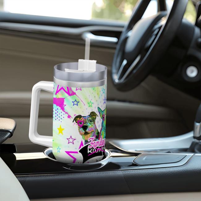 Preview: Tumbler mit Hundemotiv Familienhunde - Edelstahl, Becher, 1L, mit Strohhalm, bunt, Motive in Digitaler Popart, AmStaff, Staffordshire, Bullterrier, Bulli, Pitbull, Pit, SOKA, Listenhund