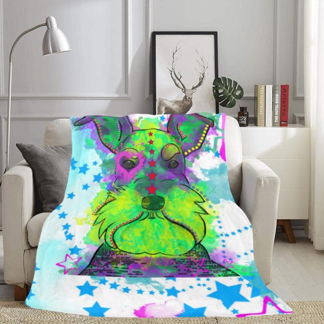 Preview: Decke Fido -  Fleecedecke, kuschlig, weich, bunt, Motive in Digitaler Popart, 152cm x 203cm, bunt, Zergschnauzer, Schnauzer, Mischling, Mix