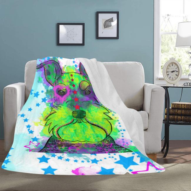 Preview: Decke Fido -  Fleecedecke, kuschlig, weich, bunt, Motive in Digitaler Popart, 152cm x 203cm, bunt, Zergschnauzer, Schnauzer, Mischling, Mix