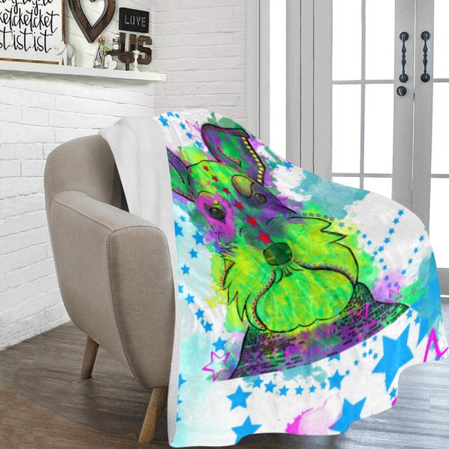 Preview: Decke Fido -  Fleecedecke, kuschlig, weich, bunt, Motive in Digitaler Popart, 152cm x 203cm, bunt, Zergschnauzer, Schnauzer, Mischling, Mix