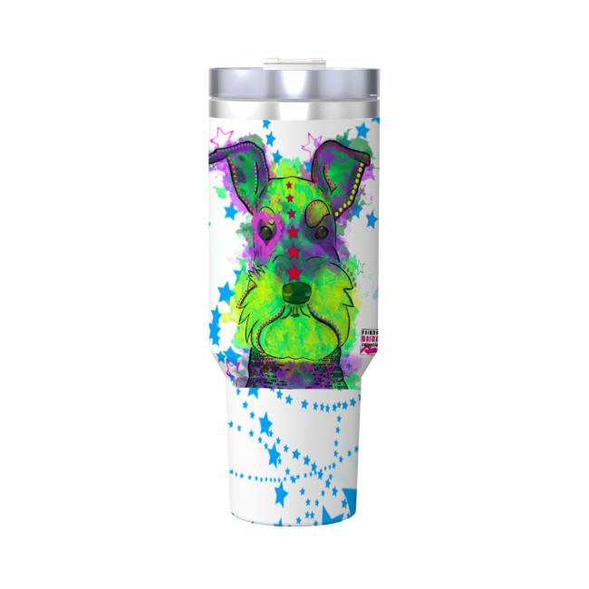 Preview: Tumbler mit Hundemotiv Fido - Edelstahl, Becher, 1L, mit Strohhalm, bunt, Motive in Digitaler Popart, Mischling, Mix, Zergschnauzer, Schnauzer