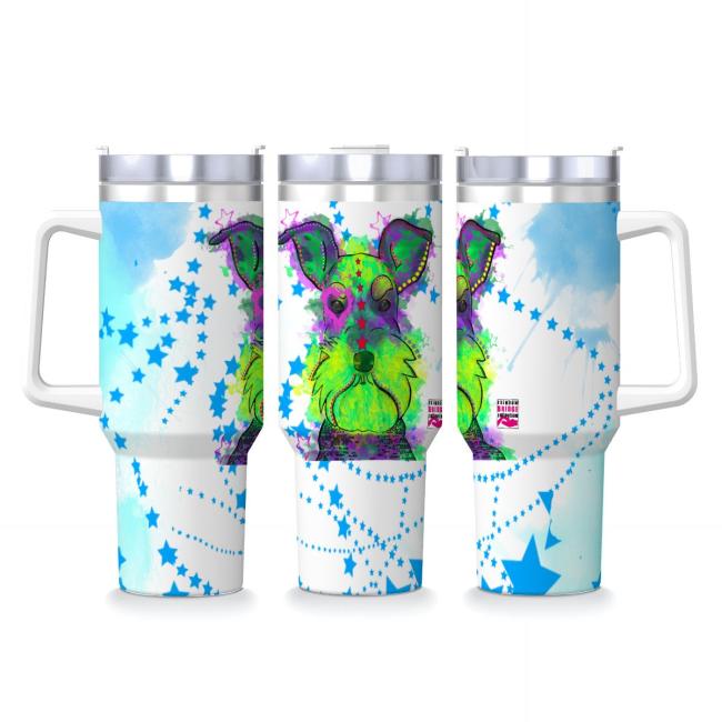 Tumbler mit Hundemotiv Fido - Edelstahl, Becher, 1L, mit Strohhalm, bunt, Motive in Digitaler Popart, Mischling, Mix, Zergschnauzer, Schnauzer