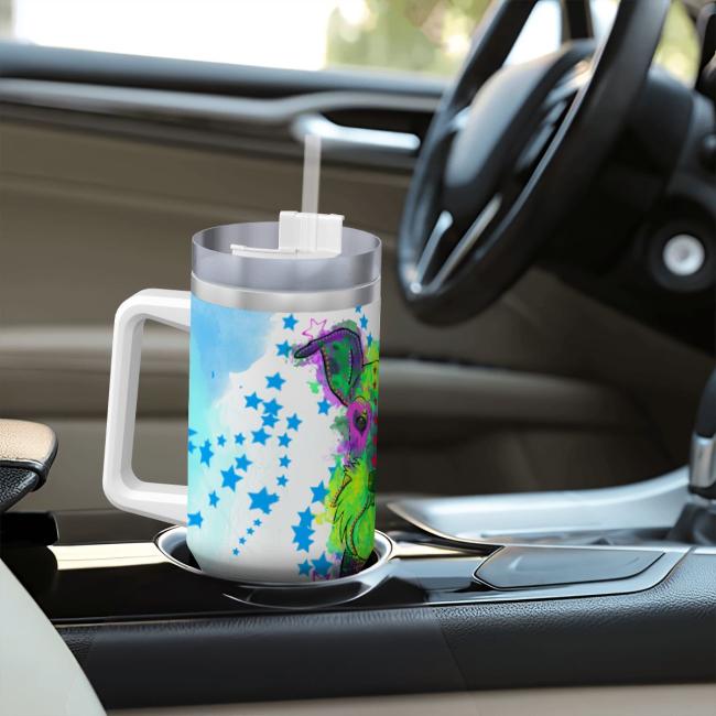 Preview: Tumbler mit Hundemotiv Fido - Edelstahl, Becher, 1L, mit Strohhalm, bunt, Motive in Digitaler Popart, Mischling, Mix, Zergschnauzer, Schnauzer