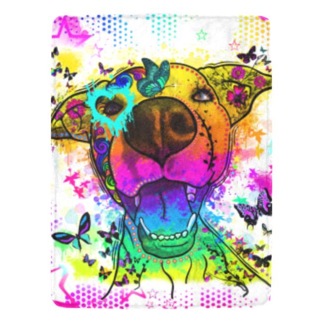 Decke Hazel -  Fleecedecke, kuschlig, weich, bunt, Motive in Digitaler Popart, 152cm x 203cm, bunt, Staff, Amstaff, Staffordshire, Soka, Listenhund, Bollerkopf, Mix