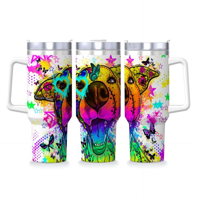Tumbler mit Hundemotiv Hazel - Edelstahl, Becher, 1L, mit Strohhalm, bunt, Motive in Digitaler Popart, Mischling, Mix, AmStaff, Staffordshire, SOKA, Listenhund