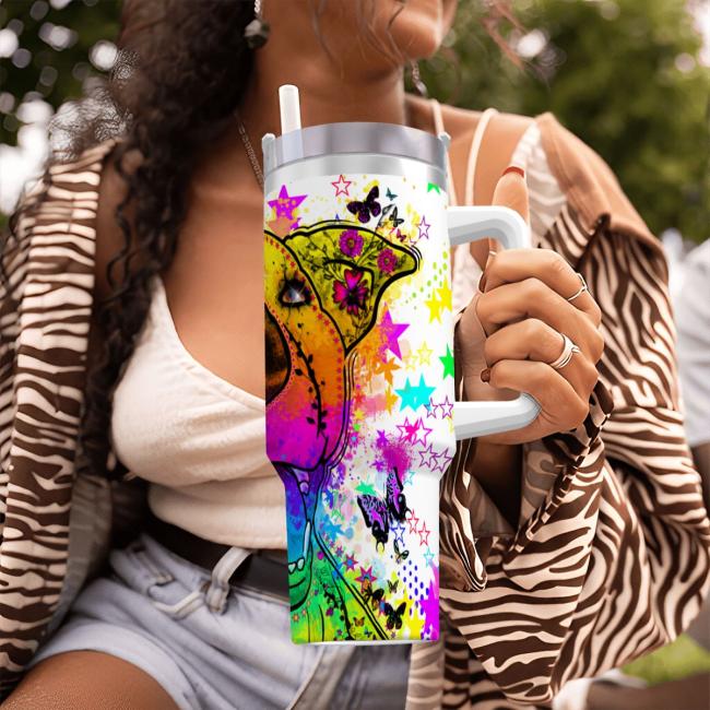 Preview: Tumbler mit Hundemotiv Hazel - Edelstahl, Becher, 1L, mit Strohhalm, bunt, Motive in Digitaler Popart, Mischling, Mix, AmStaff, Staffordshire, SOKA, Listenhund
