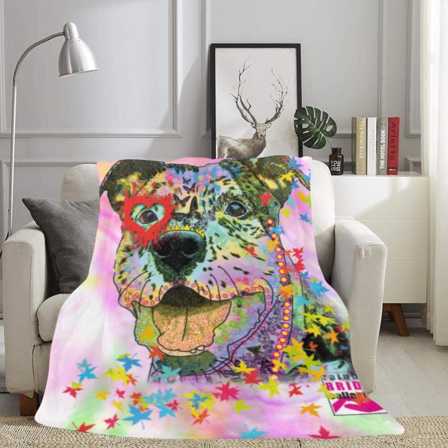 Preview: Decke Hexe -  Fleecedecke, kuschlig, weich, bunt, Motive in Digitaler Popart, 152cm x 203cm, bunt, Staff, Amstaff, Staffordshire, Soka, Listenhund, Bollerkopf, Mix